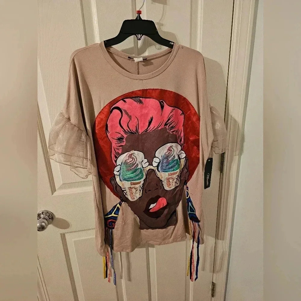 Minette NWT Woman Of Color With Ice Cream Cone Eyes Fashion Sleeves Plus Size 2X